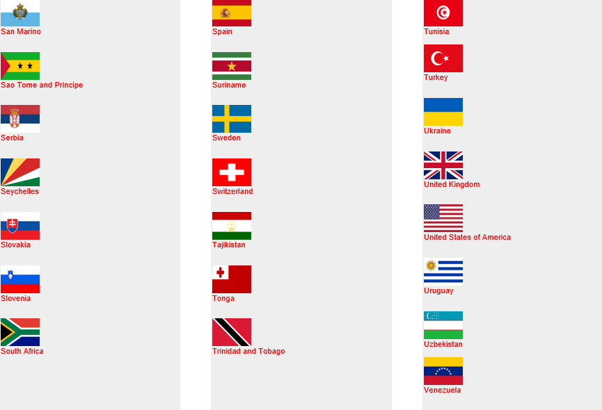 Hague Country Flags S-V